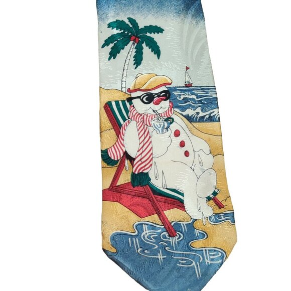 Surrey Mens Necktie Holiday Beach Snowman Christmas Party Vacation Silk Tie - Picture 2 of 7